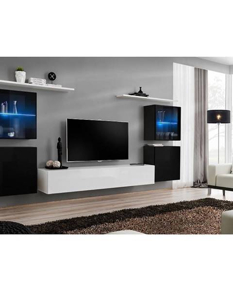 Obývacia stena Switch Sklo +LED XIV čierna /Biely